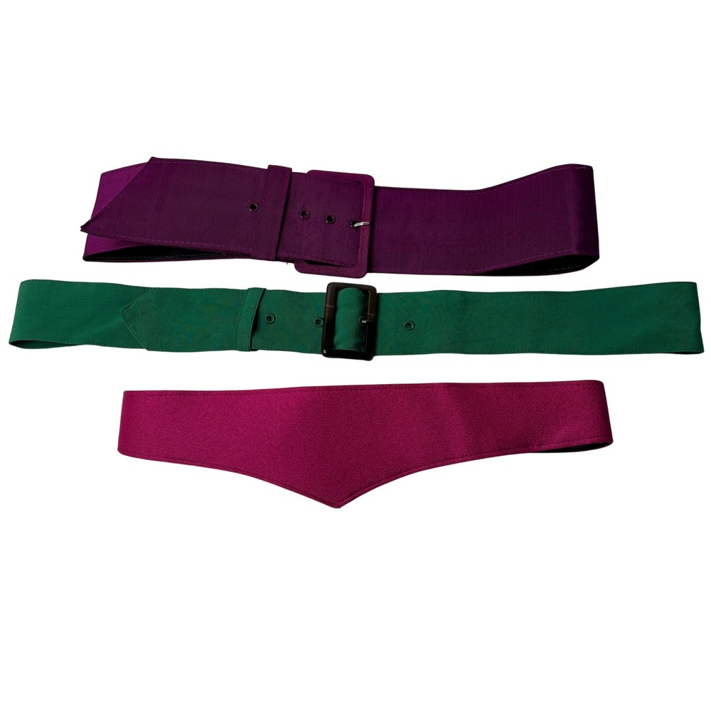 Vintage Fabric Waist Belt Lot Purple Green Pink Jewel Tone 80s Glamoratti Retro